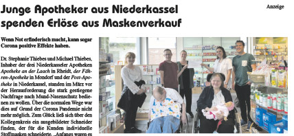 Der Zeitungsartikel zu unserer Maskenaktion